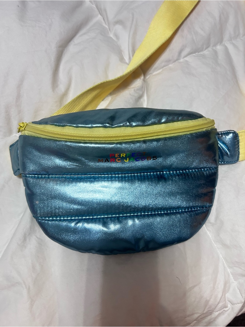 Marc Jacobs Metallic Teal Crossbody Belt Bag with Yellow Trim